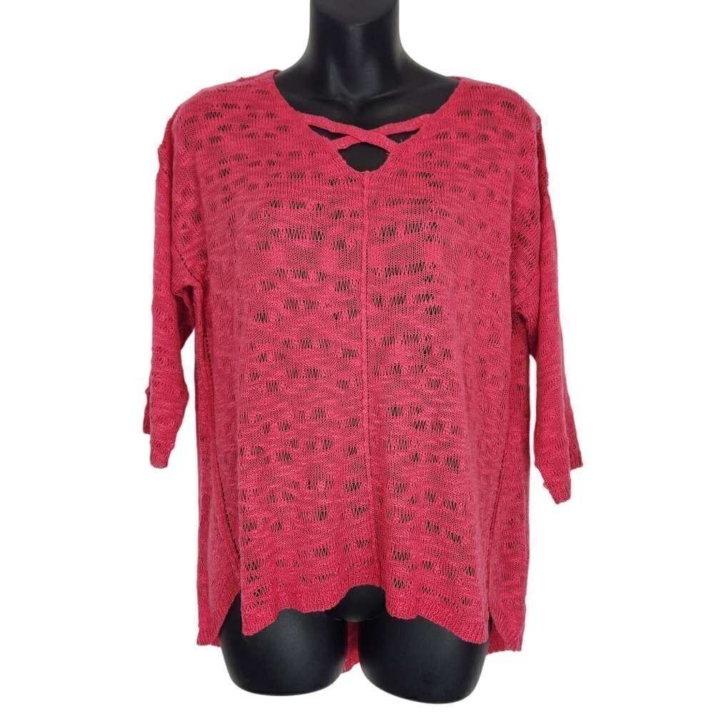 Parkhurst‎ NWT Sweater Womens S Pink Pullover Kriss Cross Open Knit 1/2 Sleeve